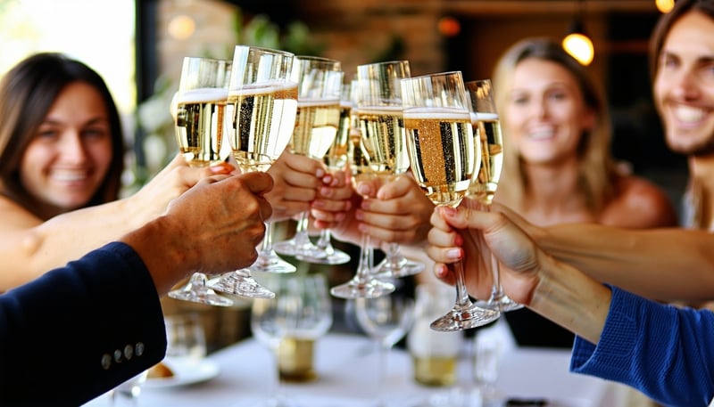 A group of people toasting with glasses of champagne, symbolizing community and celebration. A group of people toasting with glasses of champagne, symbolizing community and celebration.